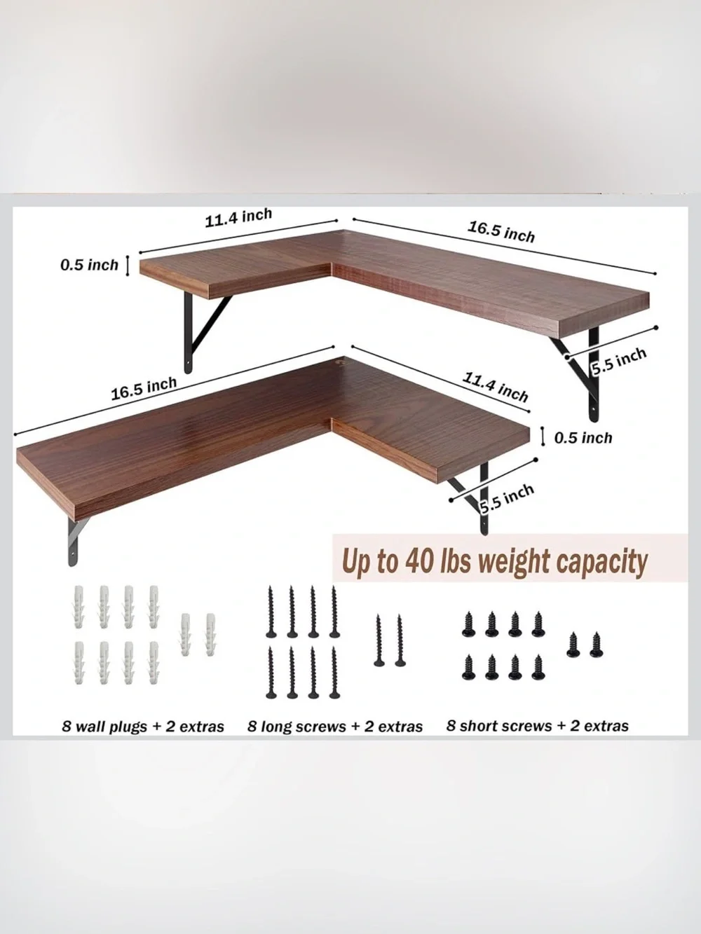 Metrogico Rustic Wood Corner Floating Shelves Set of 2 NIB